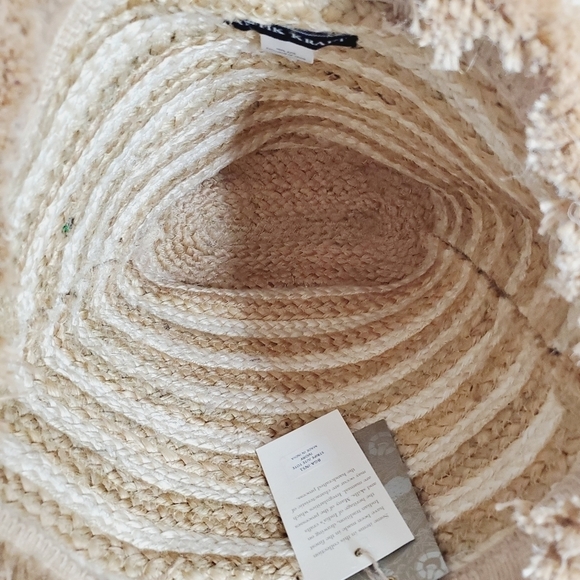 Antik Kraft Striped Jute Tote Ivory Large Beach Coastal Wood Handle Bag NEW - Picture 7 of 14